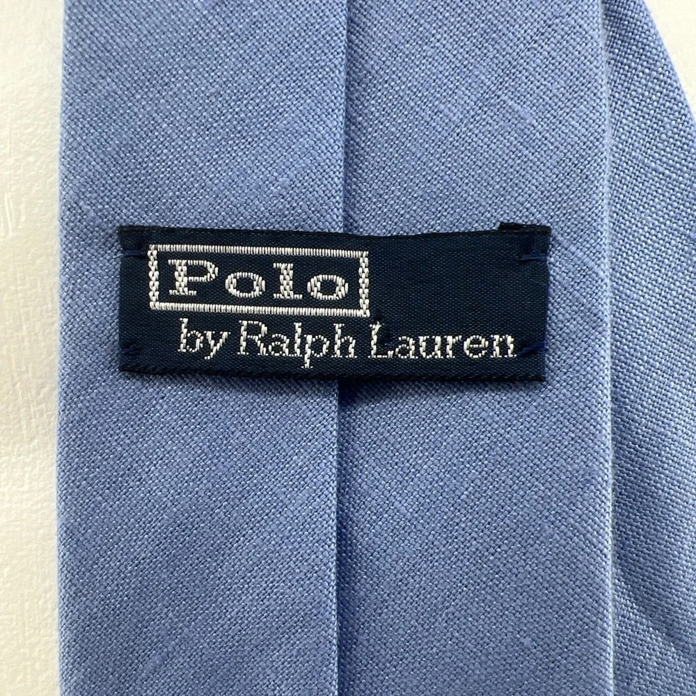 VTG Polo Ralph Lauren 100% Linen Blue Big Pony Tie Hand Made In Italy